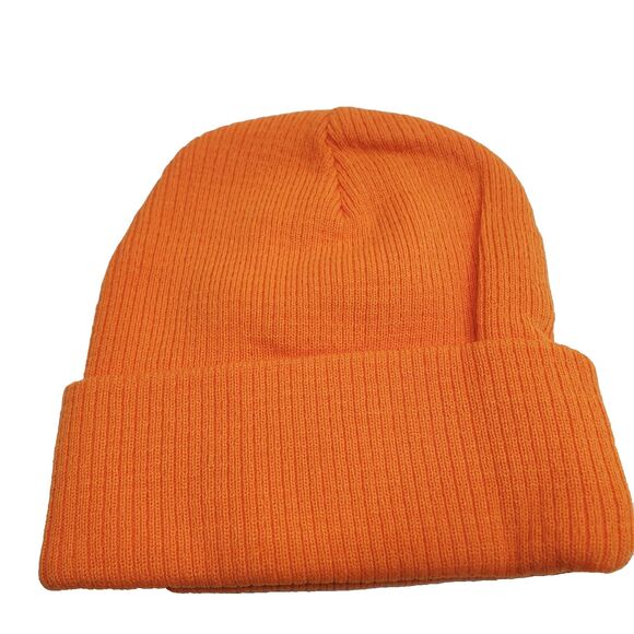 Flan Labs Orange Beanie Hat Embroidered One Size Fits ALL 100% Cotton Knit NWT - Picture 2 of 7